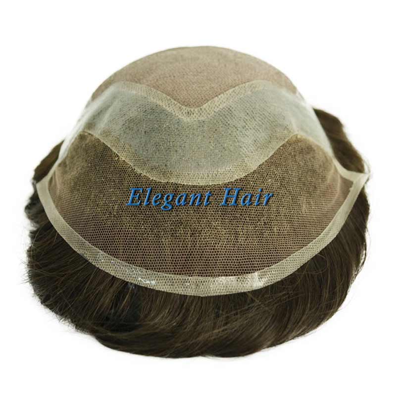 Elegant Hair Fine Mono with Thin Skin and Lace Front Stock Hairpieces for Men